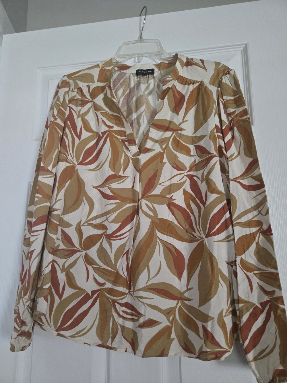 Pleione Cream Blouse with Rust & Mustard Leaf Print